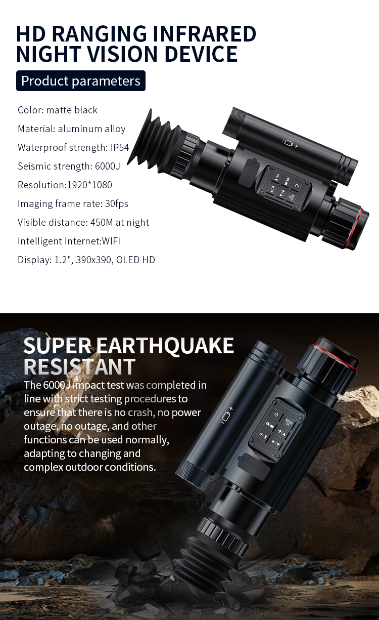 NV077 monocular night vision device 450m night vision range WIFI PIP Leaser Dot 50mm Lens