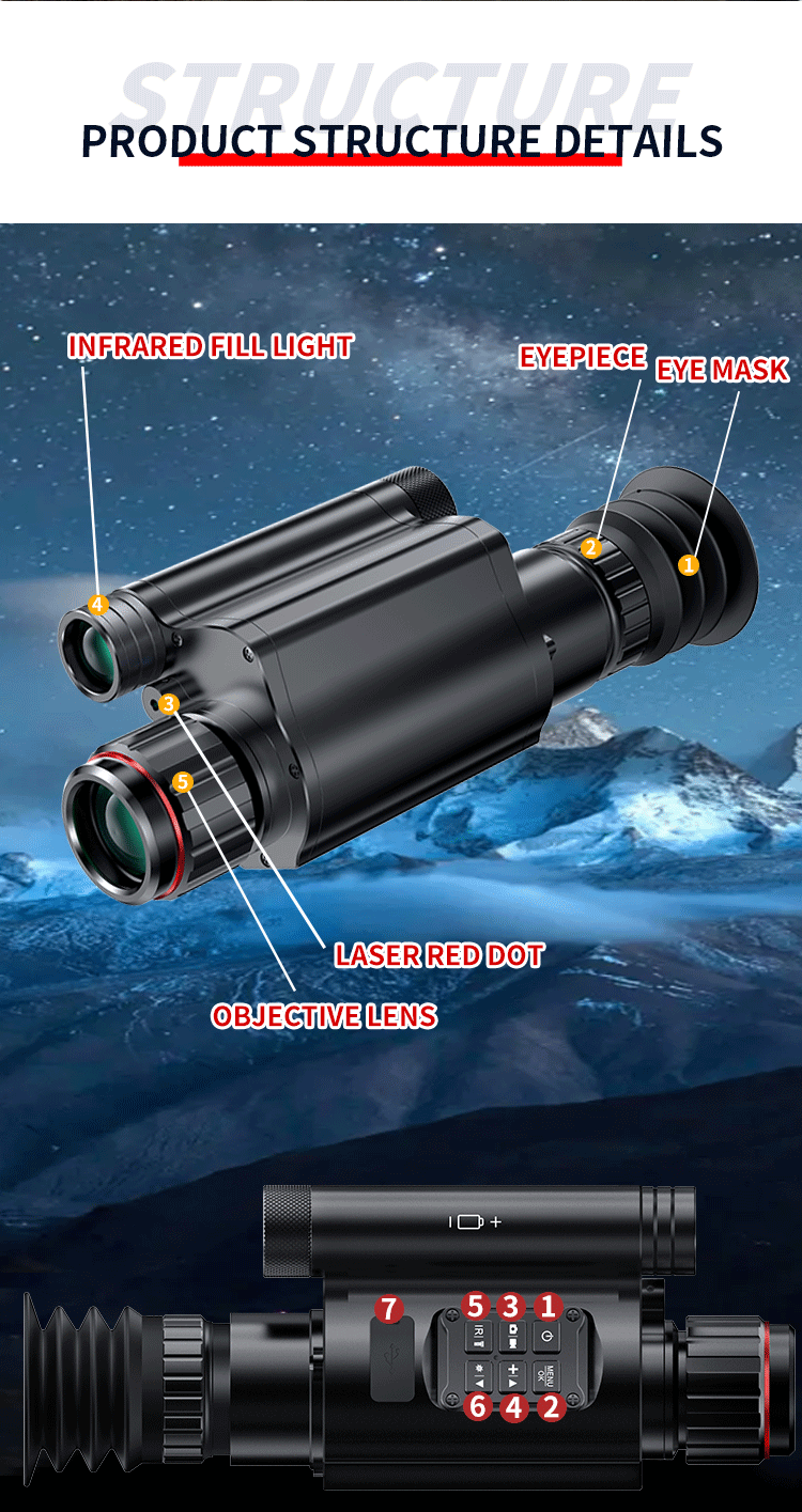 NV077 monocular night vision device 450m night vision range WIFI PIP Leaser Dot 50mm Lens