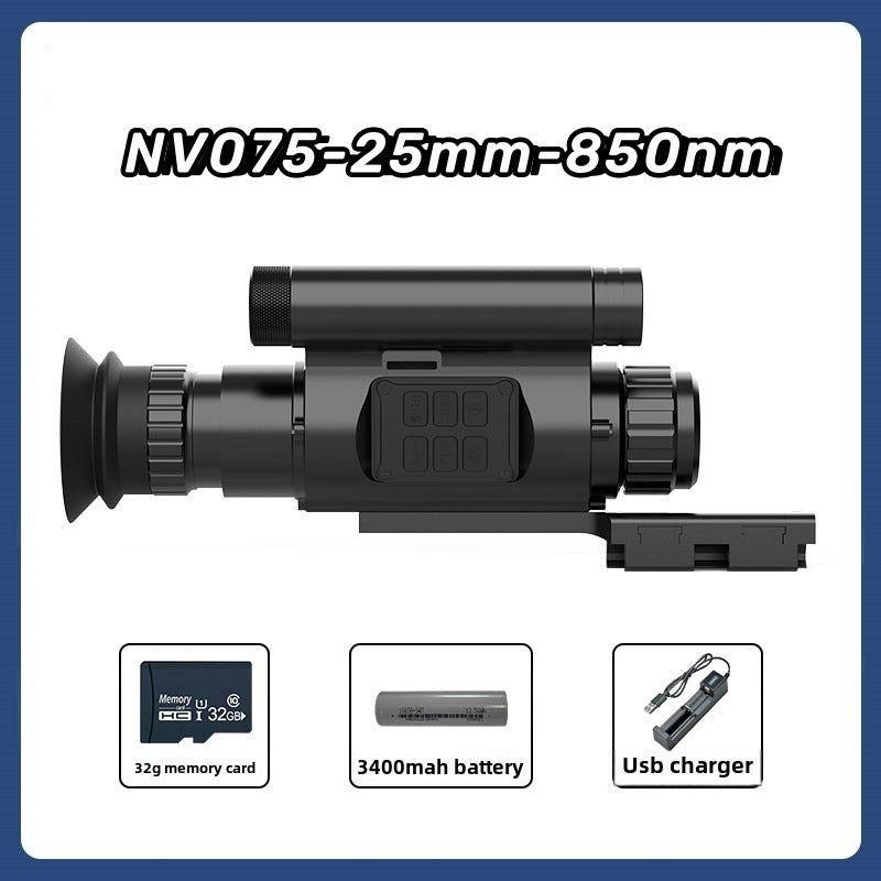 NV075 Night Vision Hunting Scope Goggles Monocular 200-400M Infrared Camera Support Photo & Video,25mm Lens,Metal Body