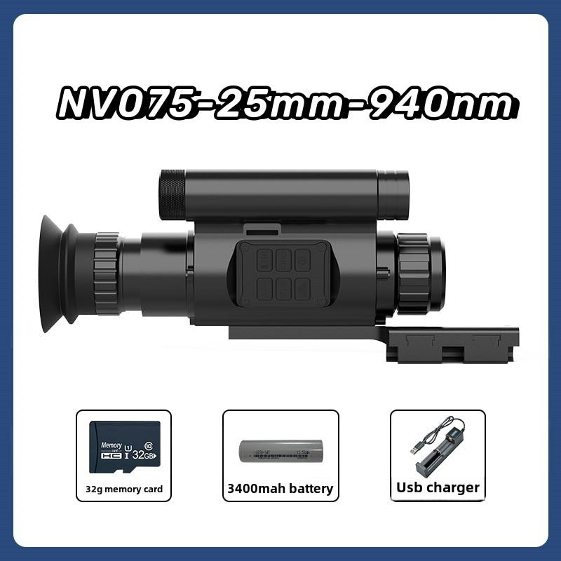 NV075 Night Vision Hunting Scope Goggles Monocular 200-400M Infrared Camera Support Photo & Video,25mm Lens,Metal Body