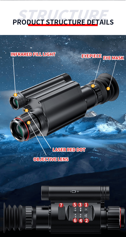 NV077 monocular night vision device 450m night vision range WIFI PIP Leaser Dot 35mm Lens