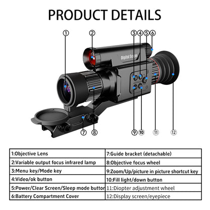 NV078  monocular night vision device 450m night vision range  PIP