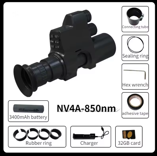 NV4A Infrared Night Vision Monocular 4X Zoom HD Video Camera Device Round Screen Crosshair Attach Night Hunting IR Digital Scope