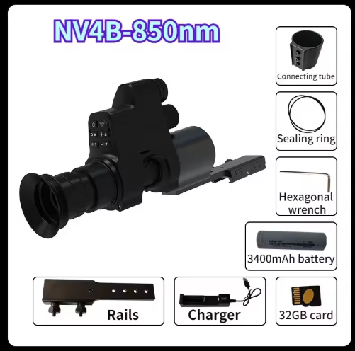 NV4B Clip-on Monocular Night Vision Scope Device Round Screen 4X Zoom HD 1080P Video Camera Night Hunting IR 300m all black