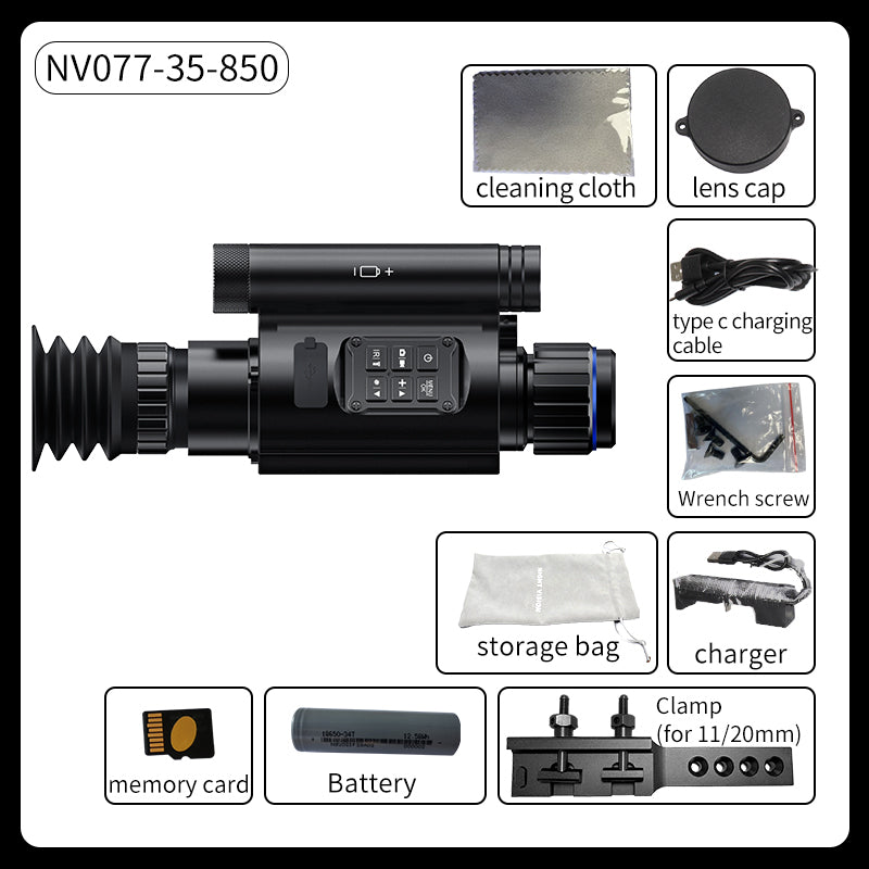 NV077 monocular night vision device 450m night vision range WIFI PIP Leaser Dot 35mm Lens